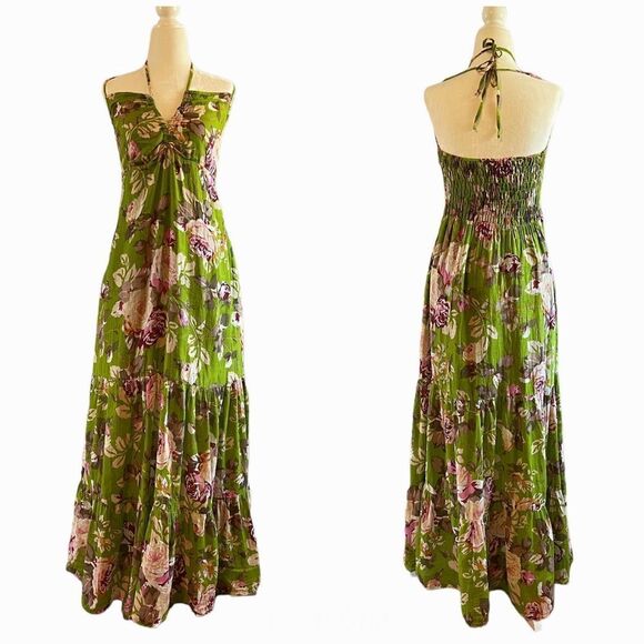 SummaLee Floral Green Halter Maxi Dress - Picture 1 of 11